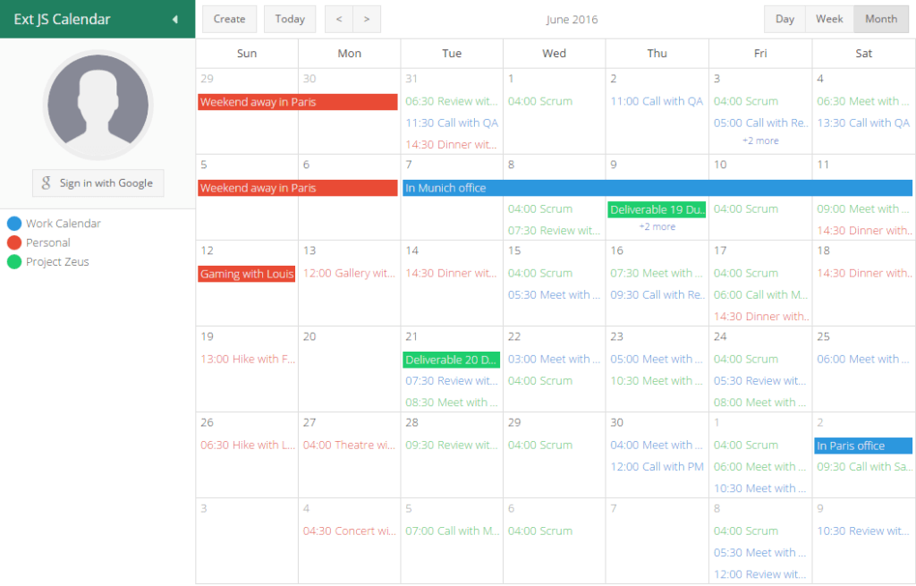 Ext JS Calendar Component